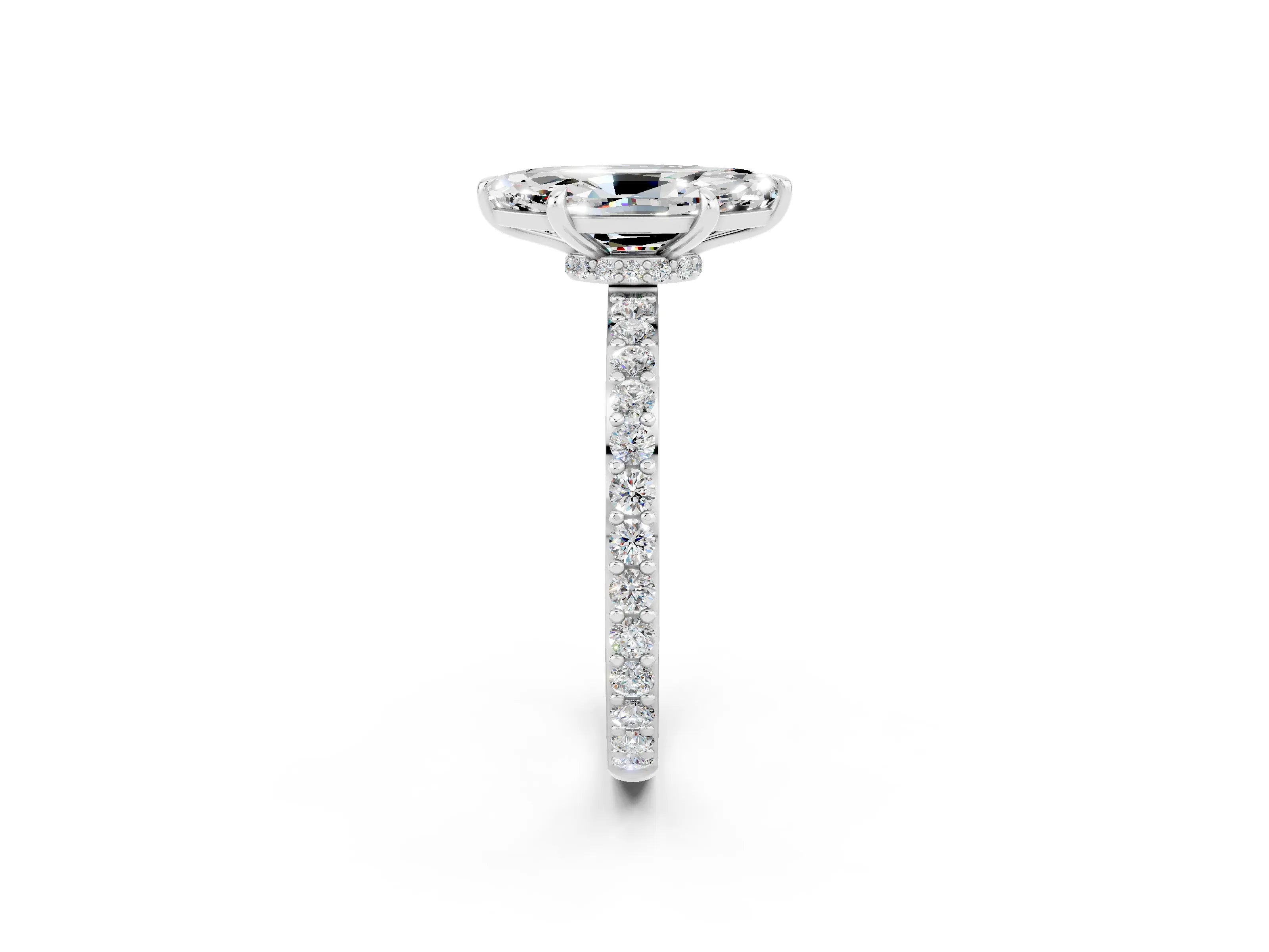 White gold Marquise Cut Moissanite Solitaire Engagement Ring with Pavé Band and Four-Prong Setting_2