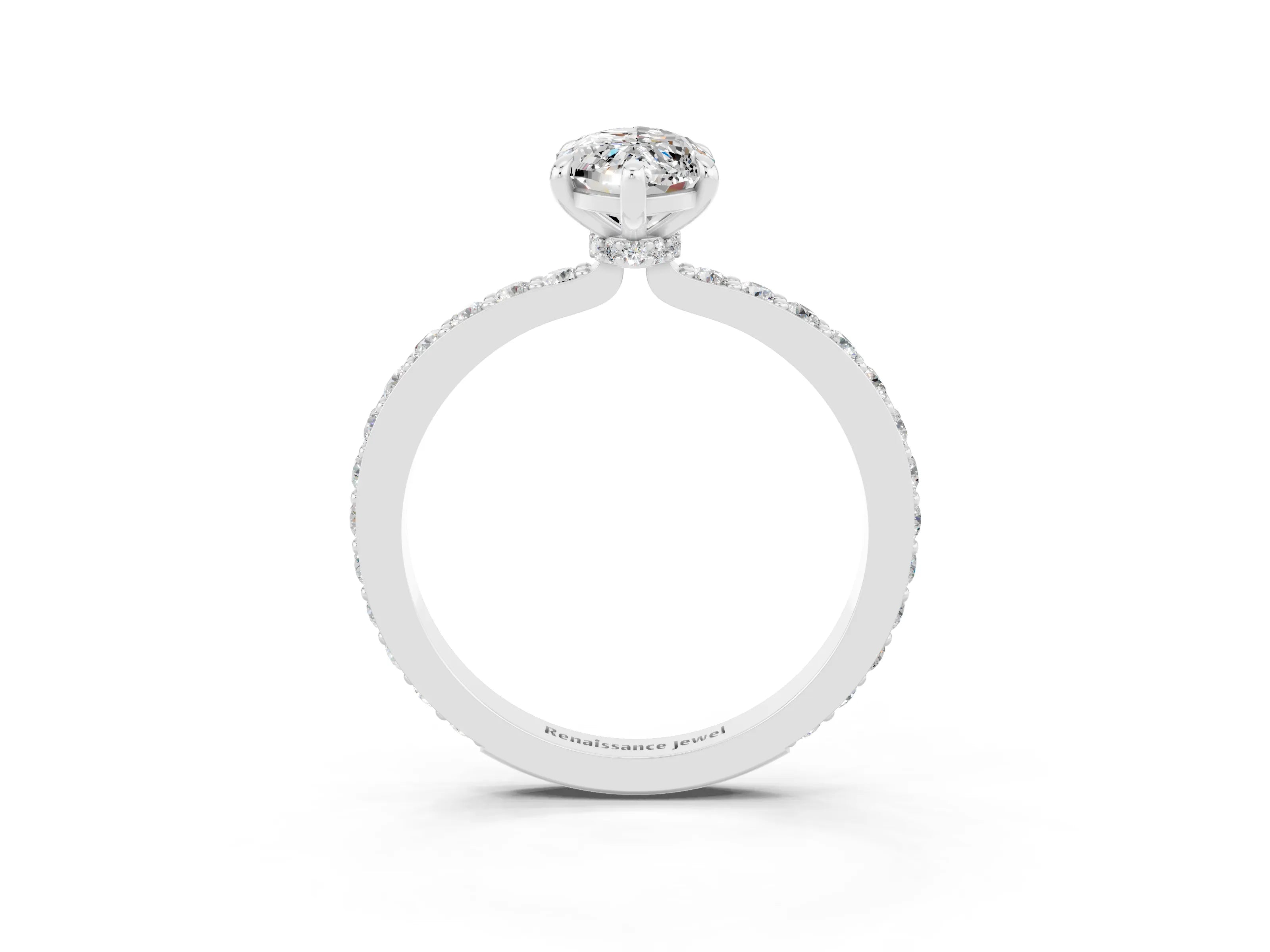 White gold Marquise Cut Moissanite Solitaire Engagement Ring with Pavé Band and Four-Prong Setting_3