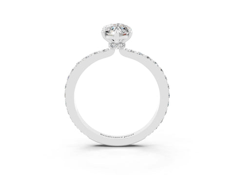 White gold Marquise Cut Moissanite Solitaire Engagement Ring with Pavé Band and Four-Prong Setting_3