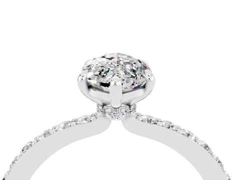 White gold Marquise Cut Moissanite Solitaire Engagement Ring with Pavé Band and Four-Prong Setting_4