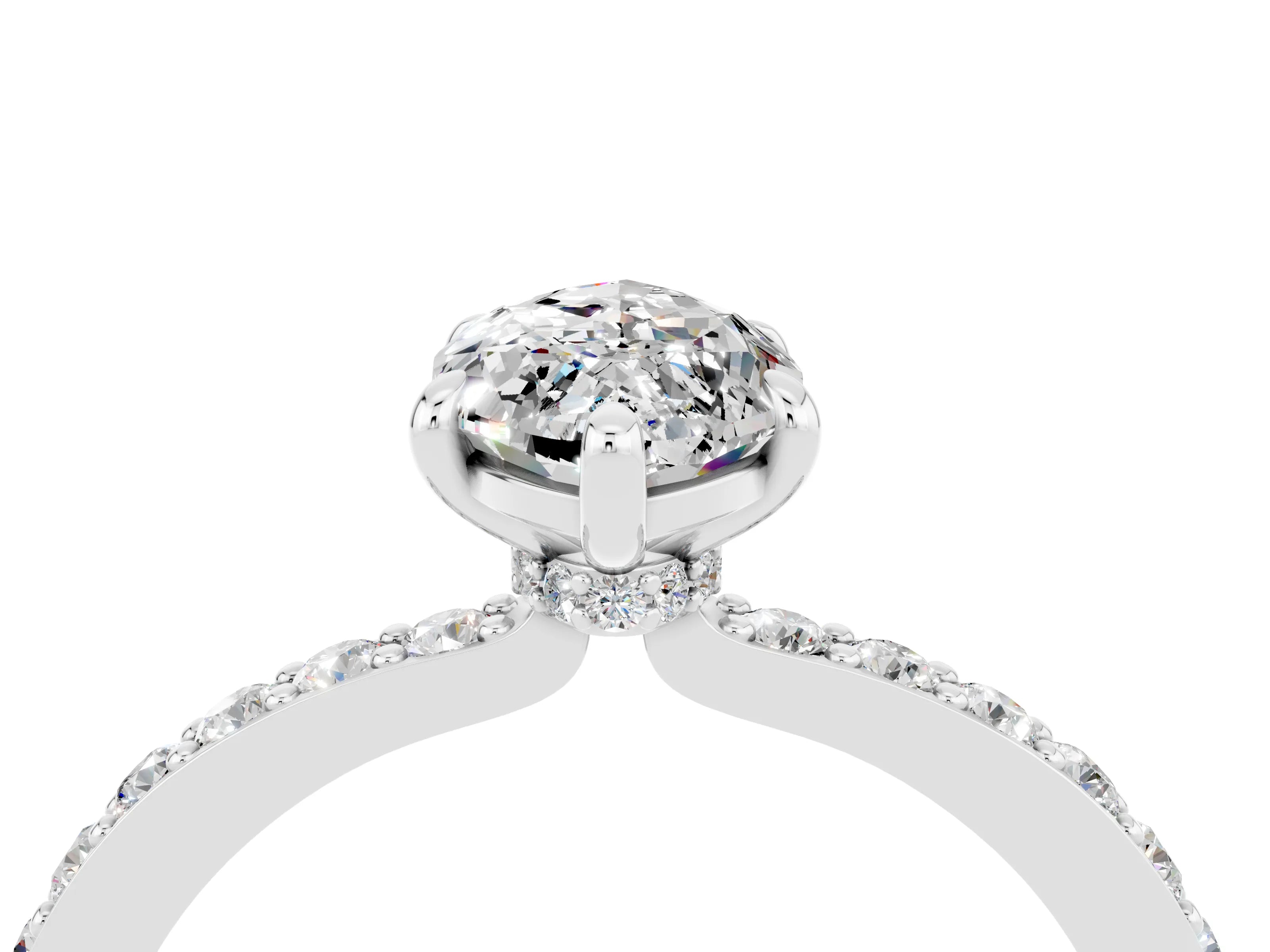 White gold Marquise Cut Moissanite Solitaire Engagement Ring with Pavé Band and Four-Prong Setting_4