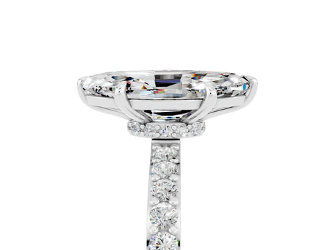White gold Marquise Cut Moissanite Solitaire Engagement Ring with Pavé Band and Four-Prong Setting_5
