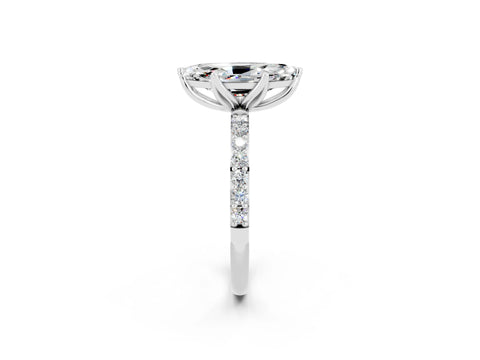 White gold Marquise Cut Moissanite Solitaire Engagement Ring with Pavé Band and Prong Setting_2