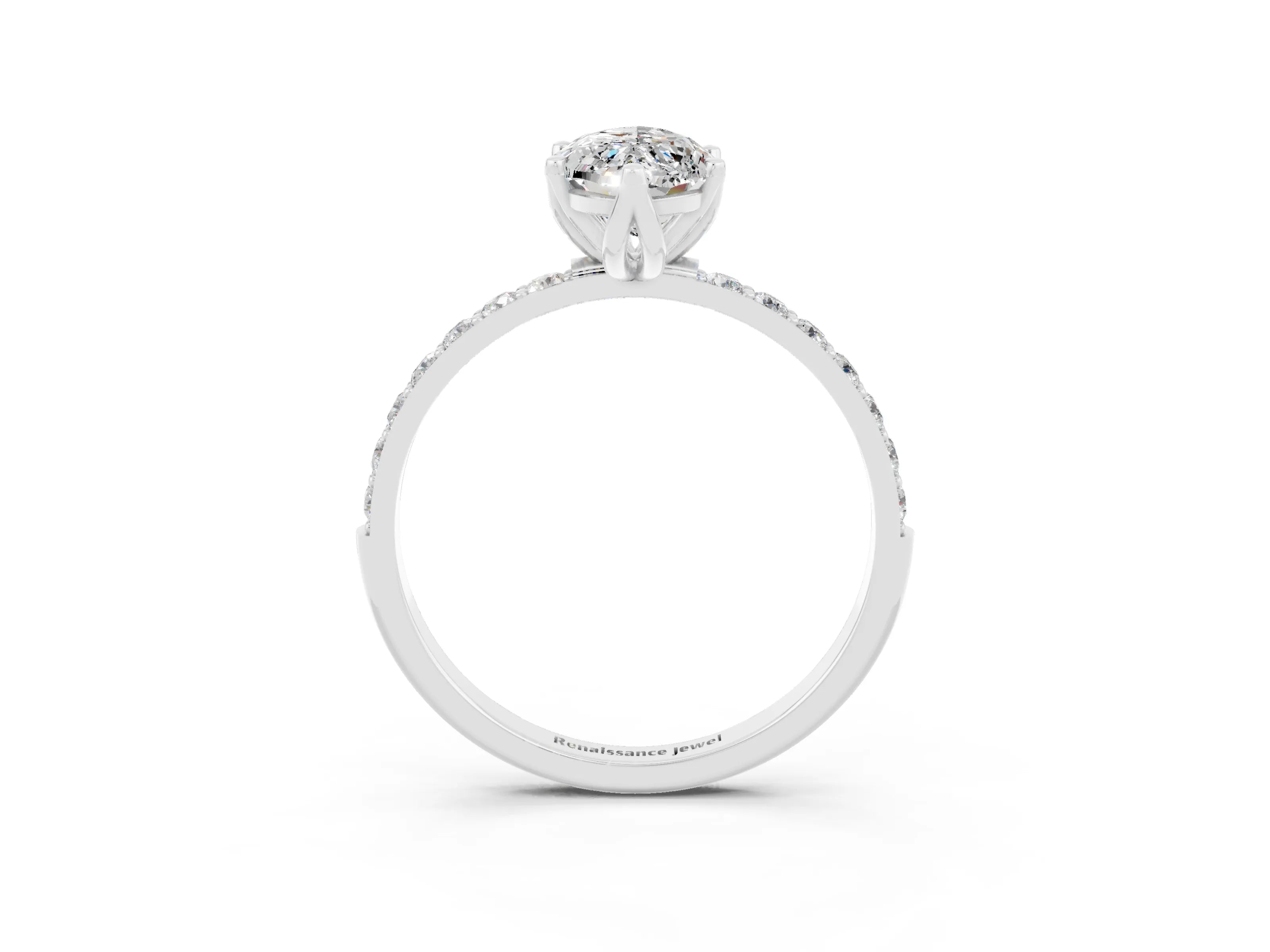 White gold Marquise Cut Moissanite Solitaire Engagement Ring with Pavé Band and Prong Setting_3