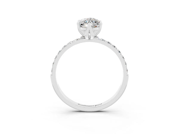 Silver Marquise Cut Moissanite Solitaire Engagement Ring with Round  Pavé Band and Prong Setting