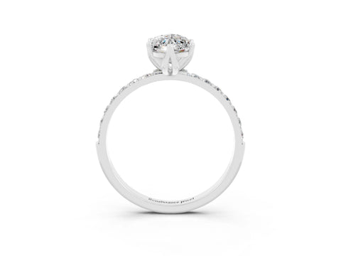 White gold Marquise Cut Moissanite Solitaire Engagement Ring with Pavé Band and Prong Setting_3