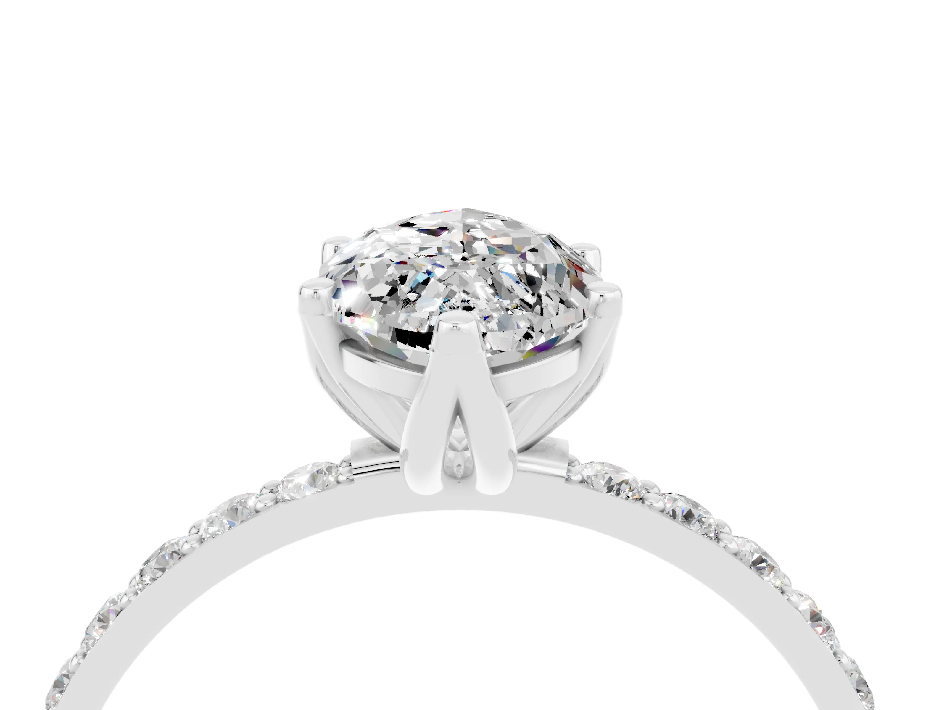 White gold Marquise Cut Moissanite Solitaire Engagement Ring with Pavé Band and Prong Setting_4