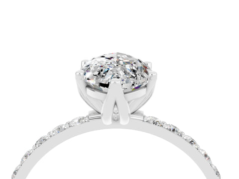 White gold Marquise Cut Moissanite Solitaire Engagement Ring with Pavé Band and Prong Setting_4