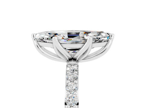 White gold Marquise Cut Moissanite Solitaire Engagement Ring with Pavé Band and Prong Setting_5