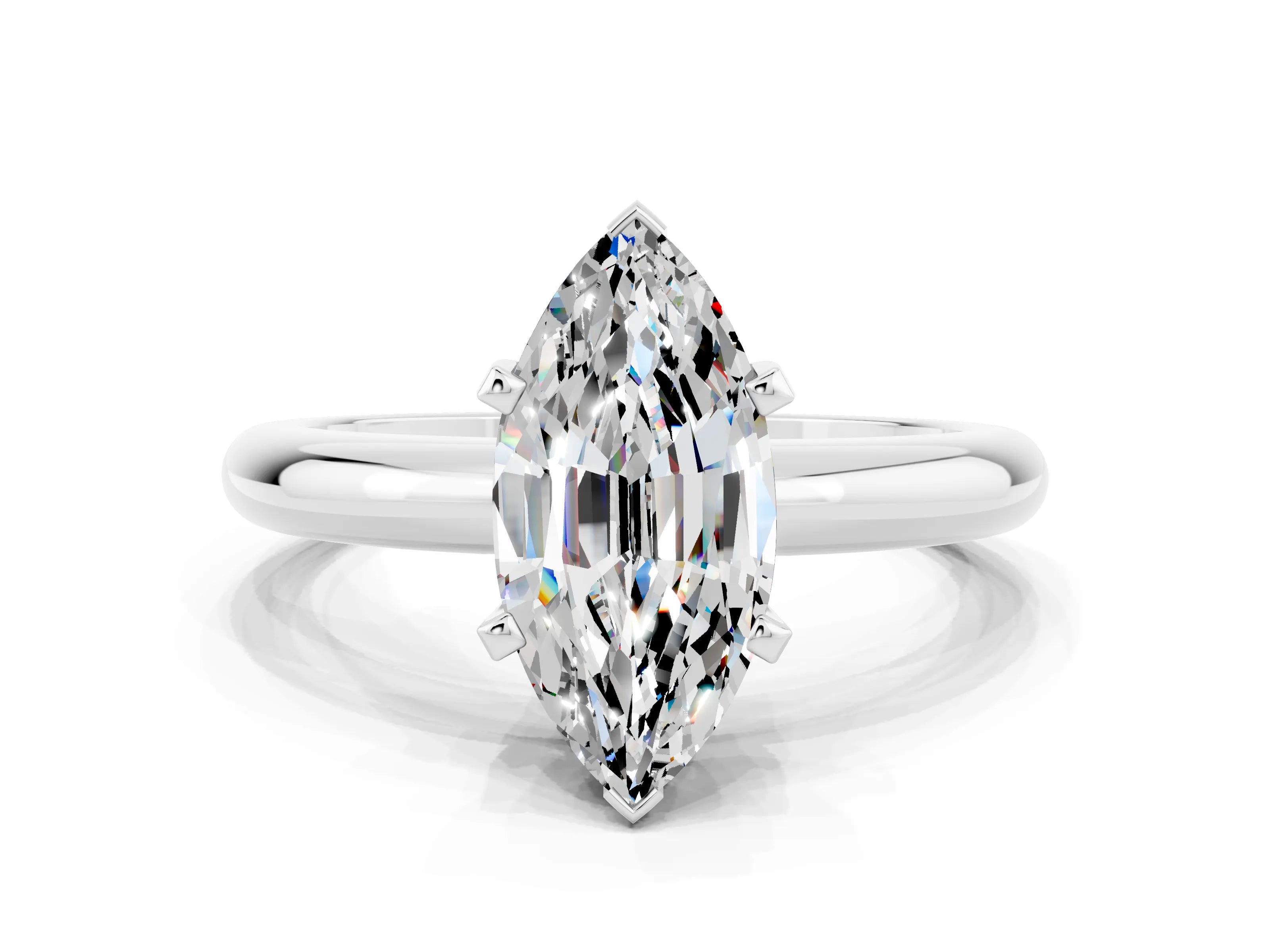 White gold Marquise Cut Moissanite Solitaire Engagement Ring with Round Band and Four-Prong Setting_18