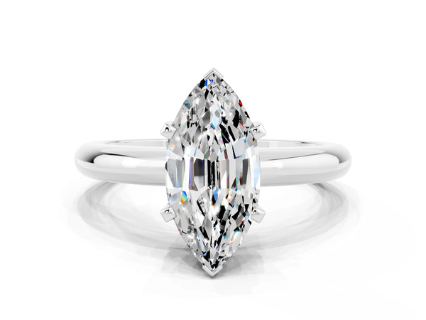 White gold Marquise Cut Moissanite Solitaire Engagement Ring with Round Band and Four-Prong Setting