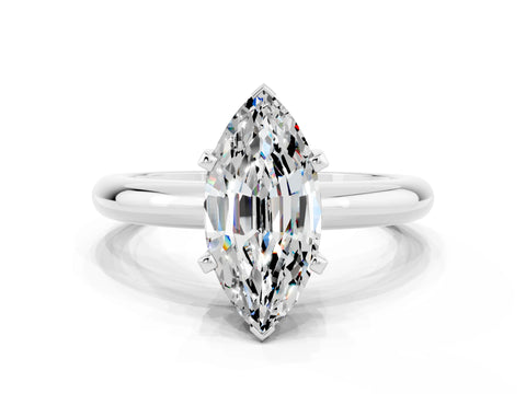 White gold Marquise Cut Moissanite Solitaire Engagement Ring with Round Band and Four-Prong Setting_18