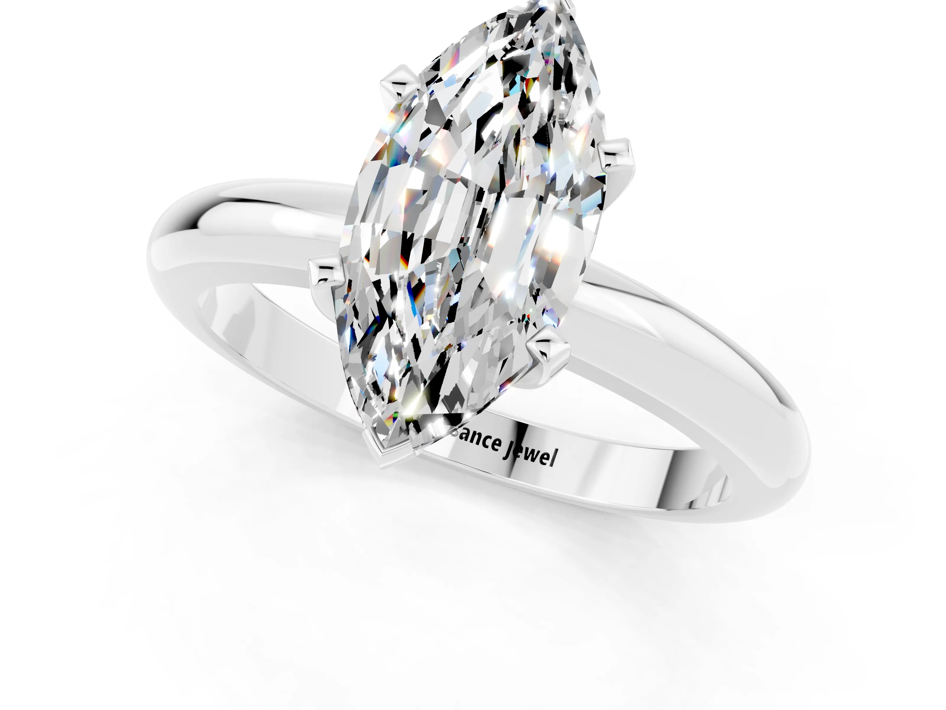 White gold Marquise Cut Moissanite Solitaire Engagement Ring with Round Band and Four-Prong Setting_19