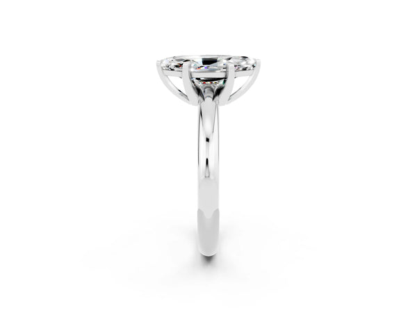 White gold Marquise Cut Moissanite Solitaire Engagement Ring with Round Band and Four-Prong Setting