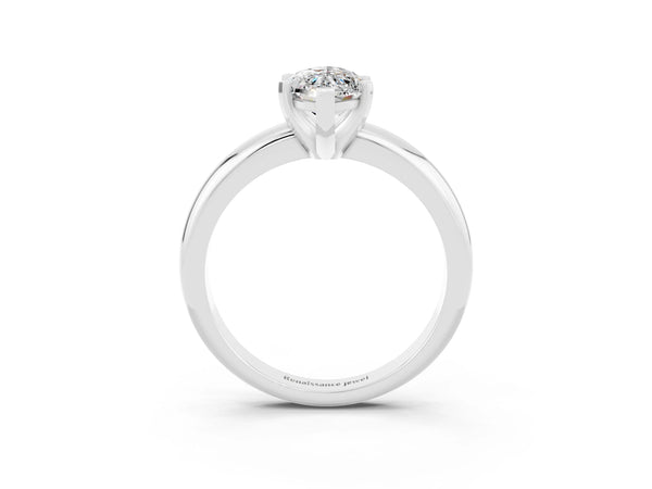 White gold Marquise Cut Moissanite Solitaire Engagement Ring with Round Band and Four-Prong Setting