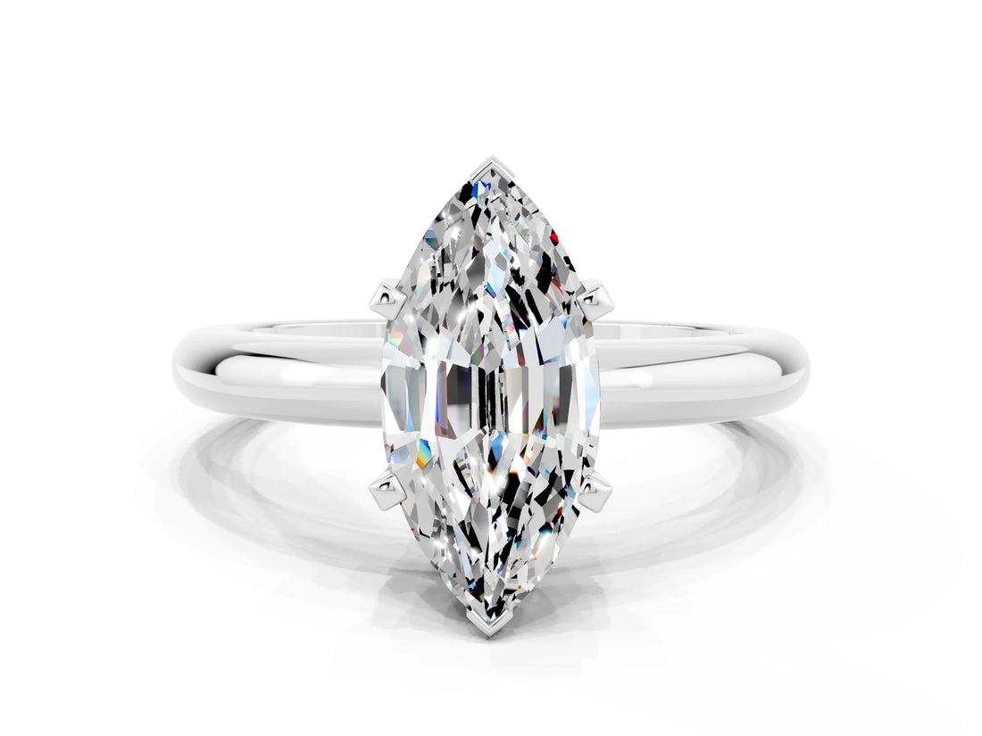 White gold Marquise Cut Moissanite Solitaire Engagement Ring with Round Band and Four-Prong Setting_23
