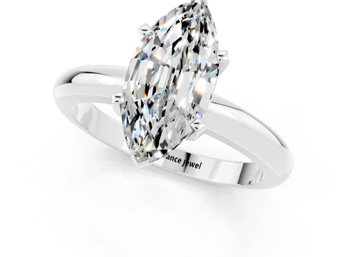White gold Marquise Cut Moissanite Solitaire Engagement Ring with Round Band and Four-Prong Setting_25