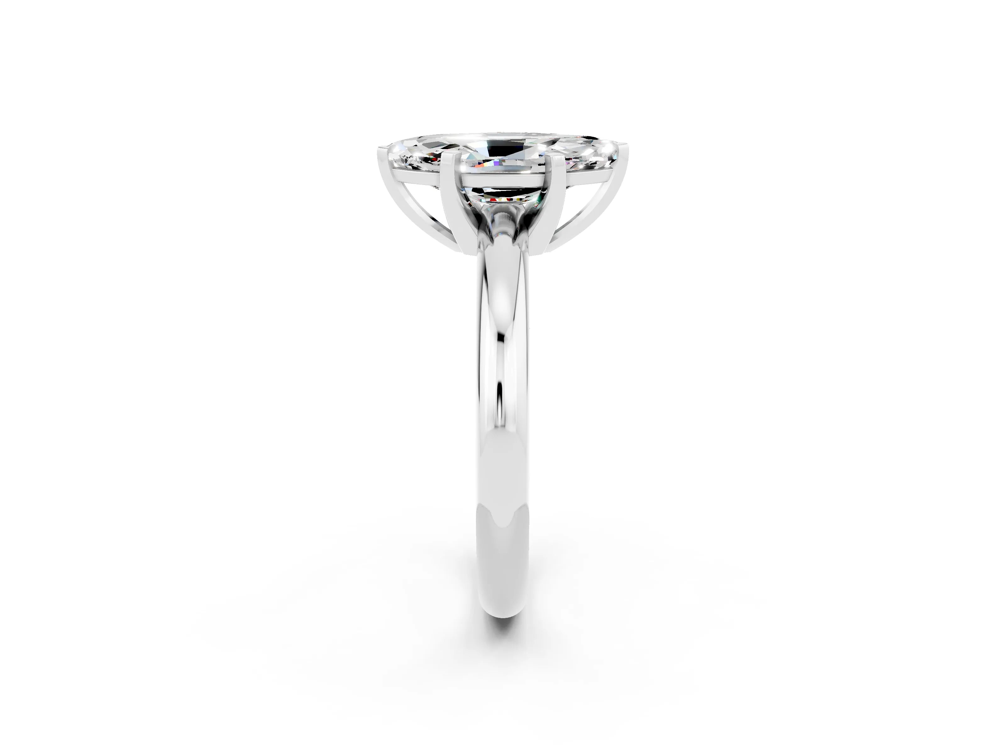 White gold Marquise Cut Moissanite Solitaire Engagement Ring with Round Band and Four-Prong Setting_26