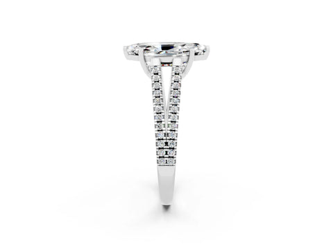 White gold Marquise Cut Moissanite Solitaire Engagement Ring with Split Shank Pavé Band_2