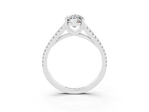 White gold Marquise Cut Moissanite Solitaire Engagement Ring with Split Shank Pavé Band_3