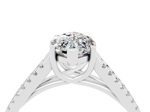White gold Marquise Cut Moissanite Solitaire Engagement Ring with Split Shank Pavé Band_4