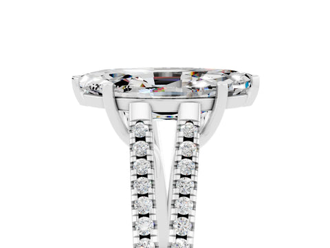 White gold Marquise Cut Moissanite Solitaire Engagement Ring with Split Shank Pavé Band_5