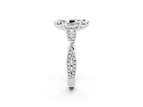 White gold Marquise Cut Moissanite Solitaire Engagement Ring with Twisted Pavé Band and Four-Prong Setting_2