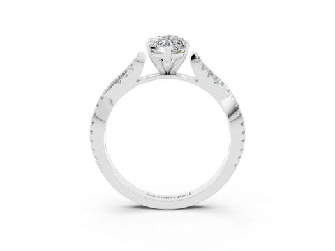 White gold Marquise Cut Moissanite Solitaire Engagement Ring with Twisted Pavé Band and Four-Prong Setting_3