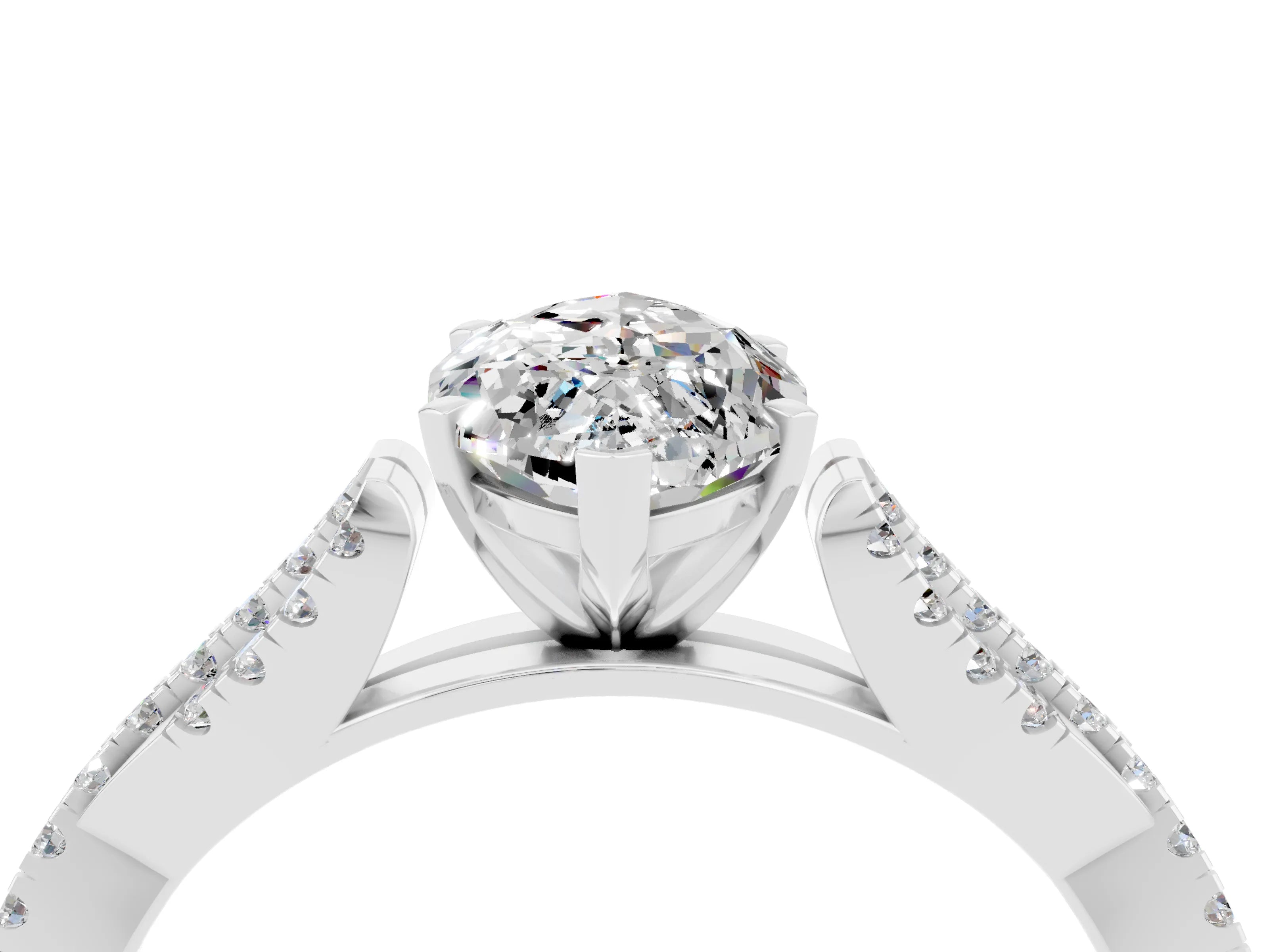 White gold Marquise Cut Moissanite Solitaire Engagement Ring with Twisted Pavé Band and Four-Prong Setting_4