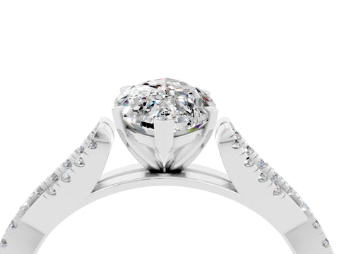 White gold Marquise Cut Moissanite Solitaire Engagement Ring with Twisted Pavé Band and Four-Prong Setting_4