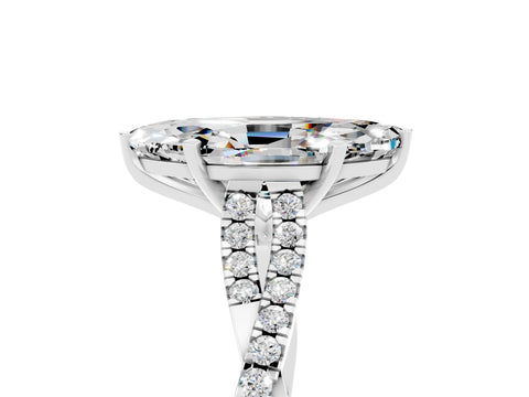 White gold Marquise Cut Moissanite Solitaire Engagement Ring with Twisted Pavé Band and Four-Prong Setting_5