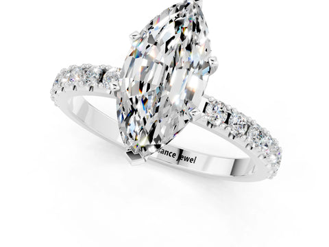 White gold Marquise Cut Moissanite Solitaire Pavé Band with Four-Prong Setting_1