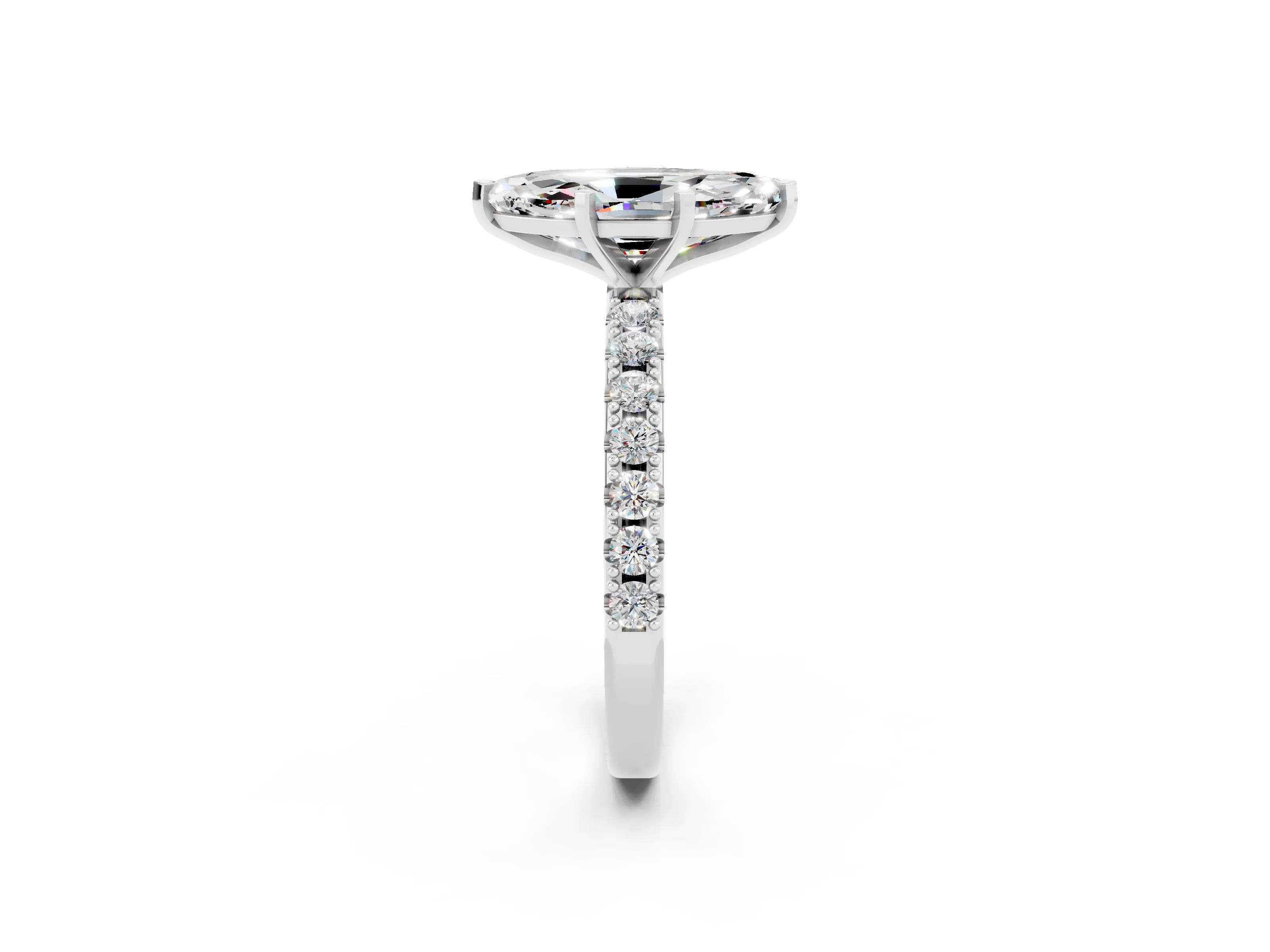 White gold Marquise Cut Moissanite Solitaire Pavé Band with Four-Prong Setting_2