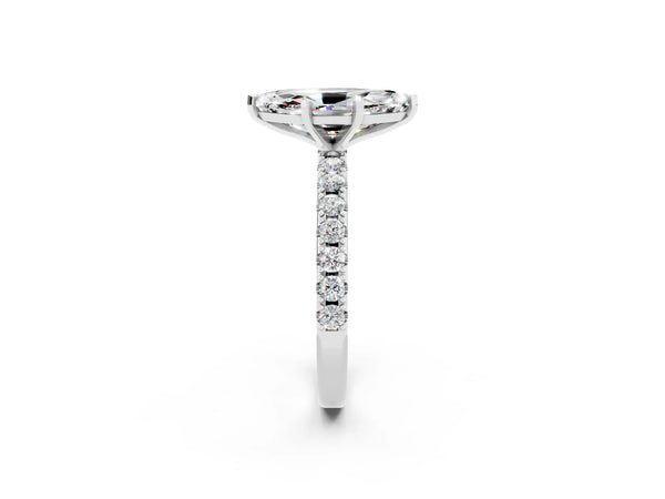 Silver Marquise Cut Moissanite Solitaire Pavé Band with Four-Prong Setting