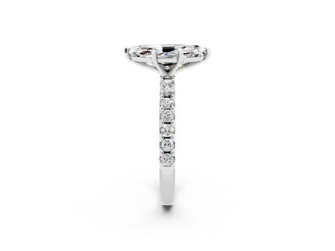 White gold Marquise Cut Moissanite Solitaire Pavé Band with Four-Prong Setting_2