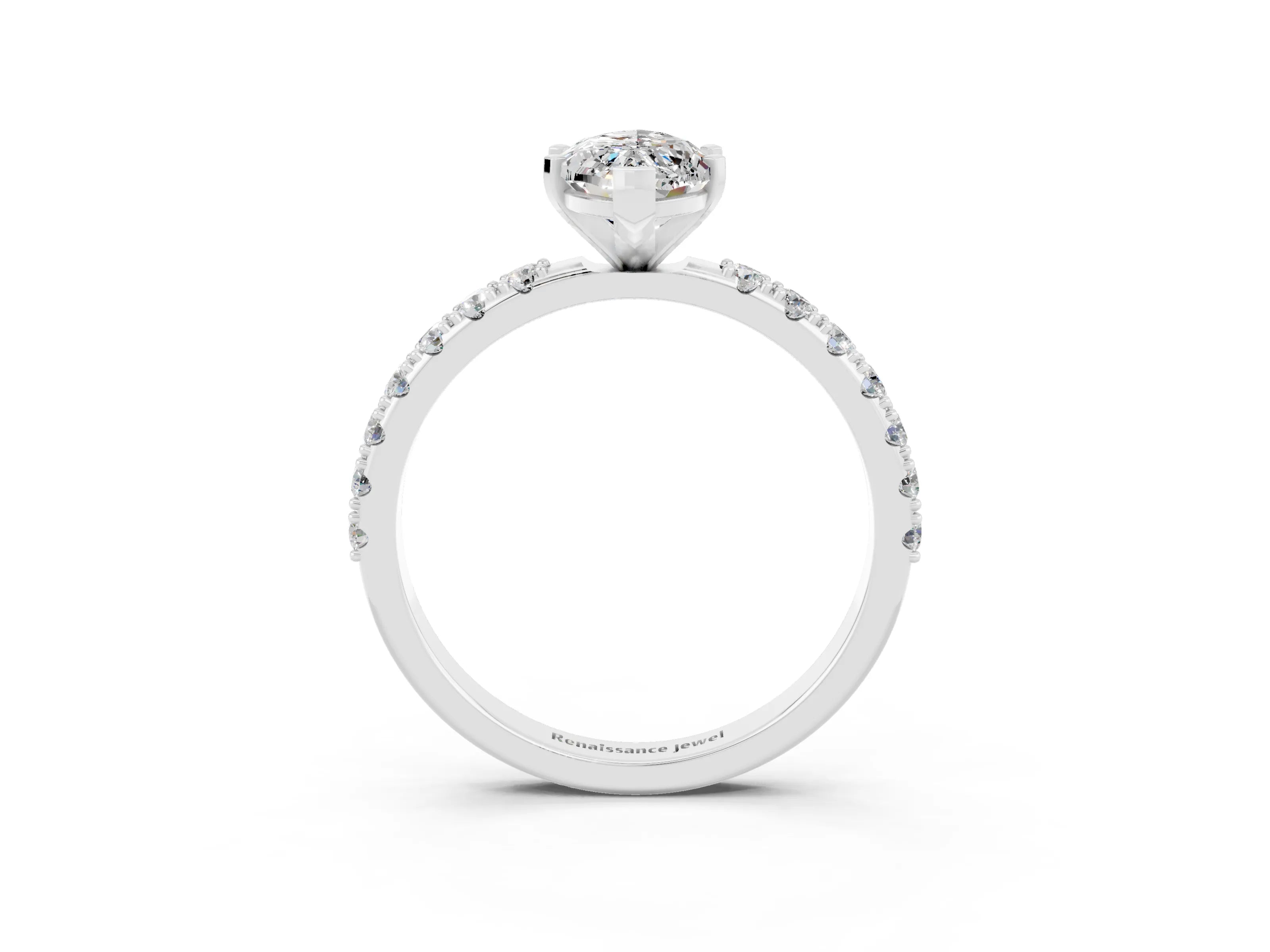 White gold Marquise Cut Moissanite Solitaire Pavé Band with Four-Prong Setting_3