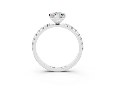 White gold Marquise Cut Moissanite Solitaire Pavé Band with Four-Prong Setting_3