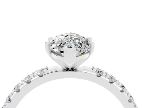 White gold Marquise Cut Moissanite Solitaire Pavé Band with Four-Prong Setting_4