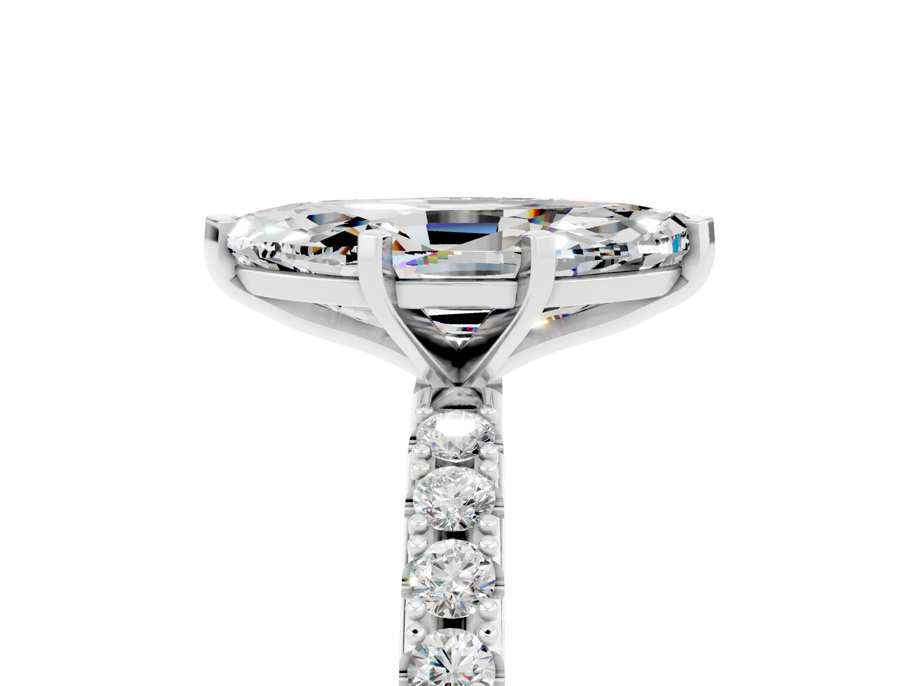 White gold Marquise Cut Moissanite Solitaire Pavé Band with Four-Prong Setting_5