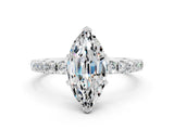White gold Marquise Cut Moissanite Solitaire Pavé Band with Four-Prong Setting