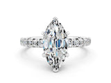White gold Marquise Cut Moissanite Solitaire Pavé Engagement Ring with Round Band and Prong Setting_12
