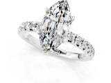 White gold Marquise Cut Moissanite Solitaire Pavé Engagement Ring with Round Band and Prong Setting_13