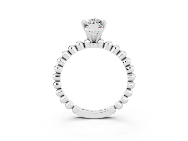 Platinum Marquise Cut Moissanite Solitaire Ring with Beaded Band and Prong Setting