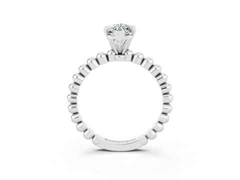 White gold Marquise Cut Moissanite Solitaire Ring with Beaded Band and Prong Setting_27