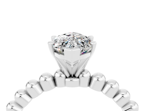 White gold Marquise Cut Moissanite Solitaire Ring with Beaded Band and Prong Setting_28