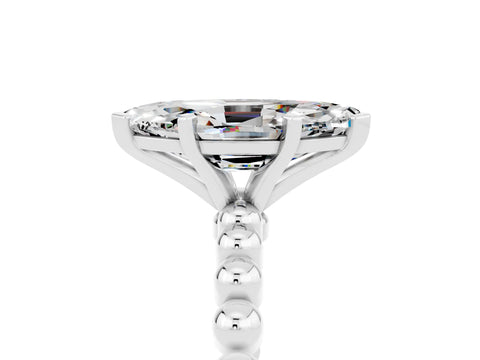 White gold Marquise Cut Moissanite Solitaire Ring with Beaded Band and Prong Setting_29