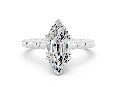 White gold Marquise Cut Moissanite Solitaire Ring with Beaded Band and Prong Setting_36