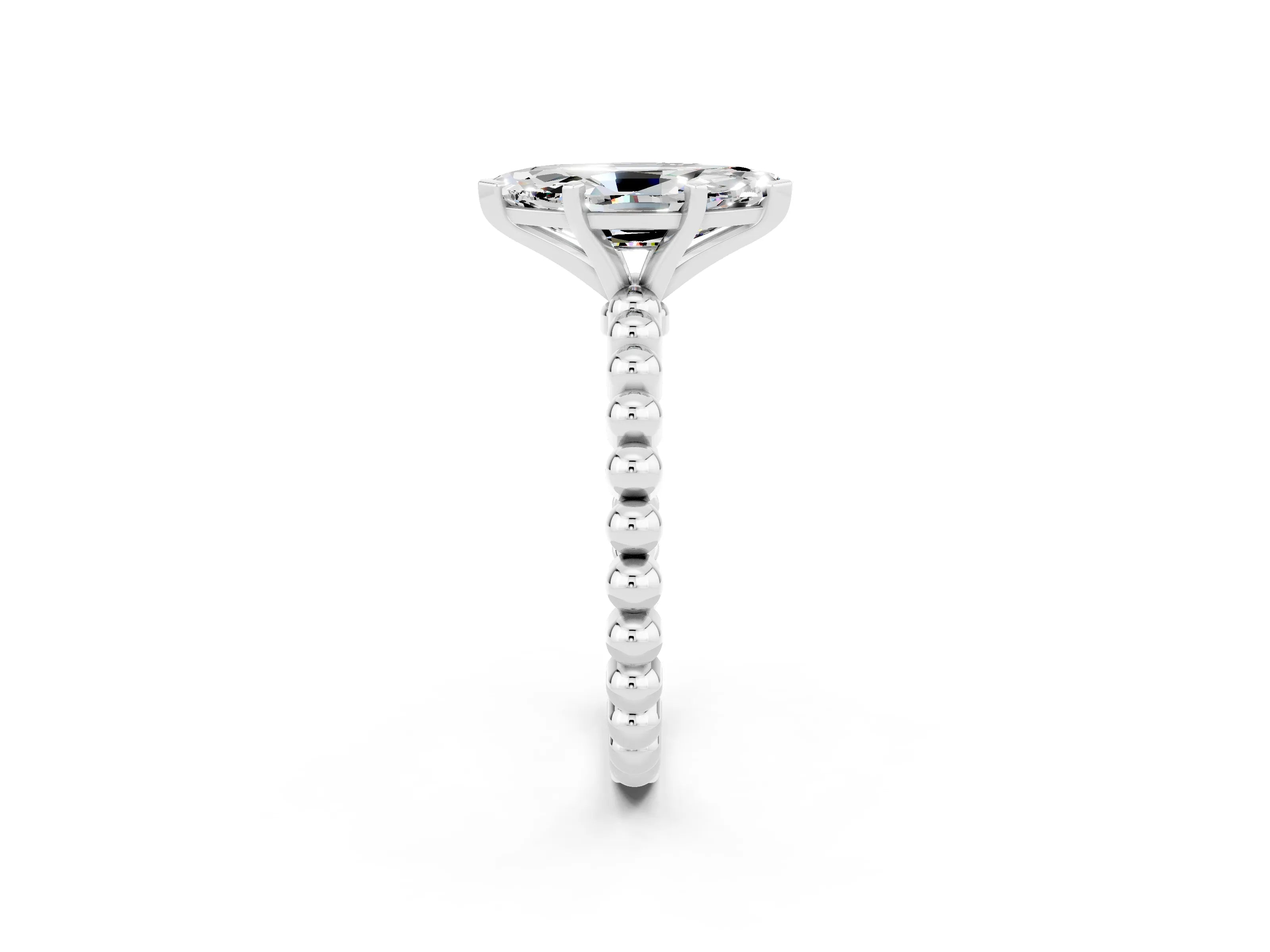 White gold Marquise Cut Moissanite Solitaire Ring with Beaded Band and Prong Setting_38