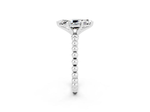 White gold Marquise Cut Moissanite Solitaire Ring with Beaded Band and Prong Setting_38