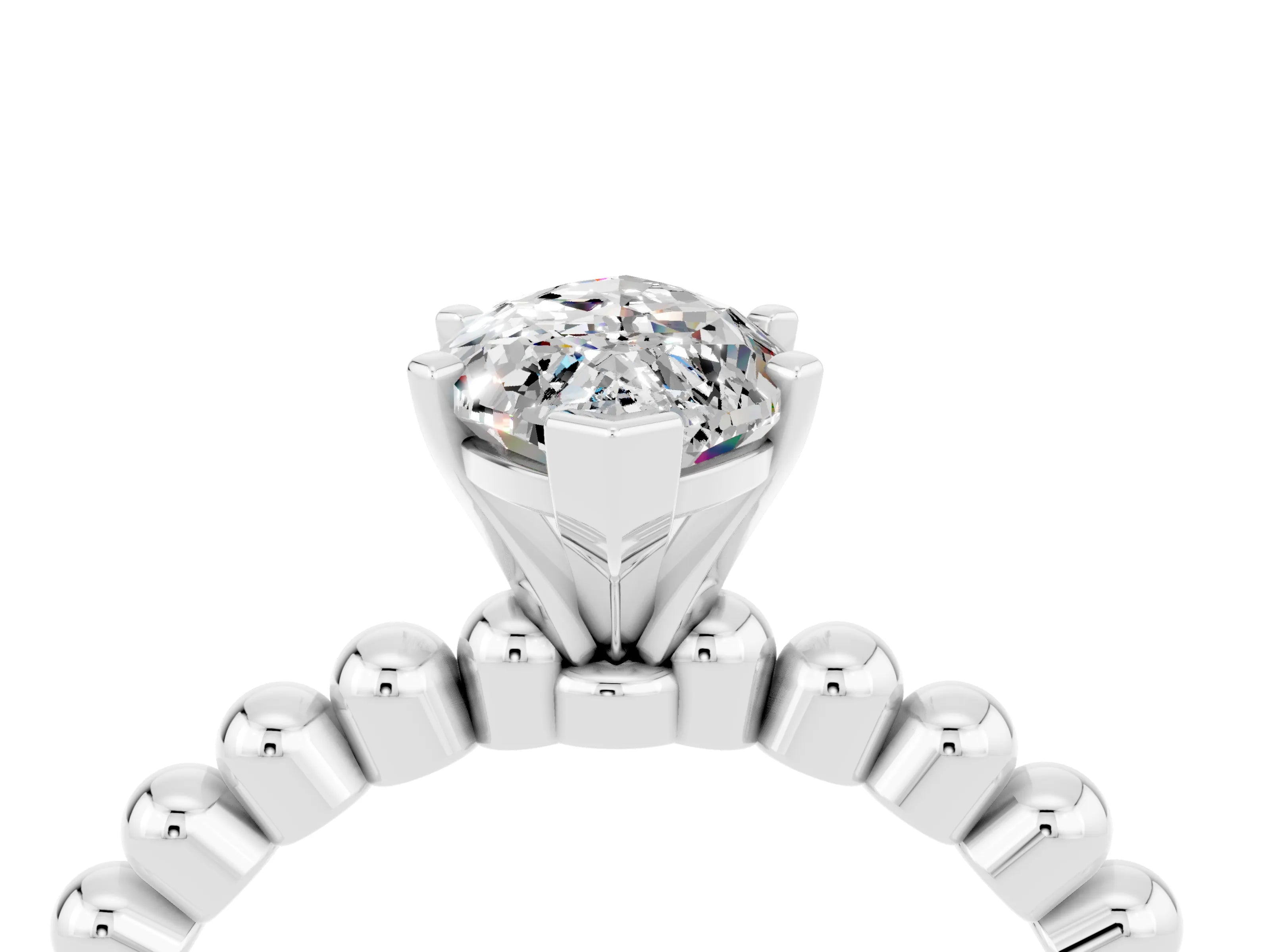 White gold Marquise Cut Moissanite Solitaire Ring with Beaded Band and Prong Setting_40